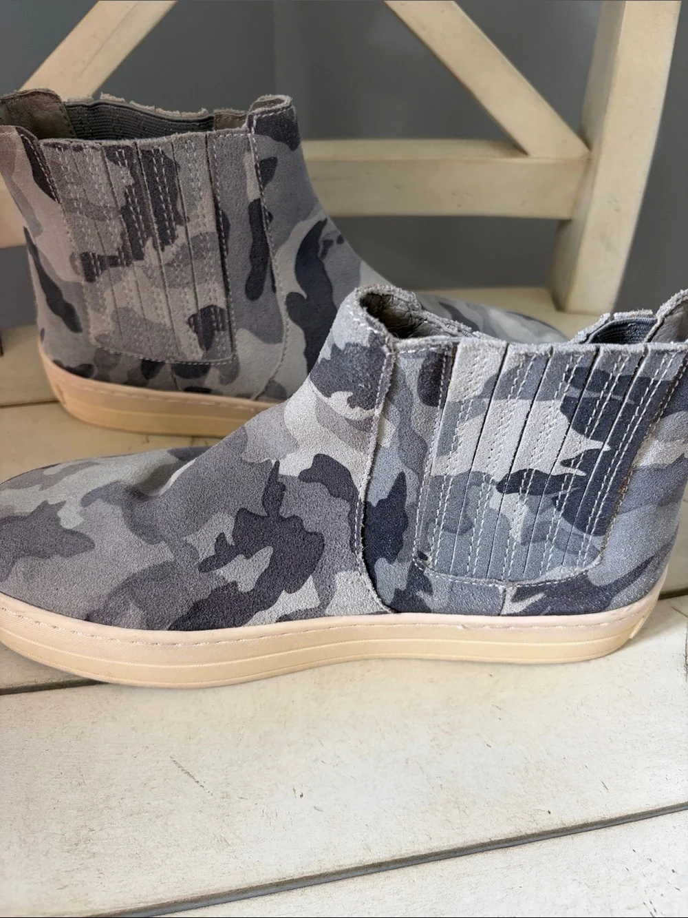 J Slides Grey Camo Slip-On Chelsea Sneakers